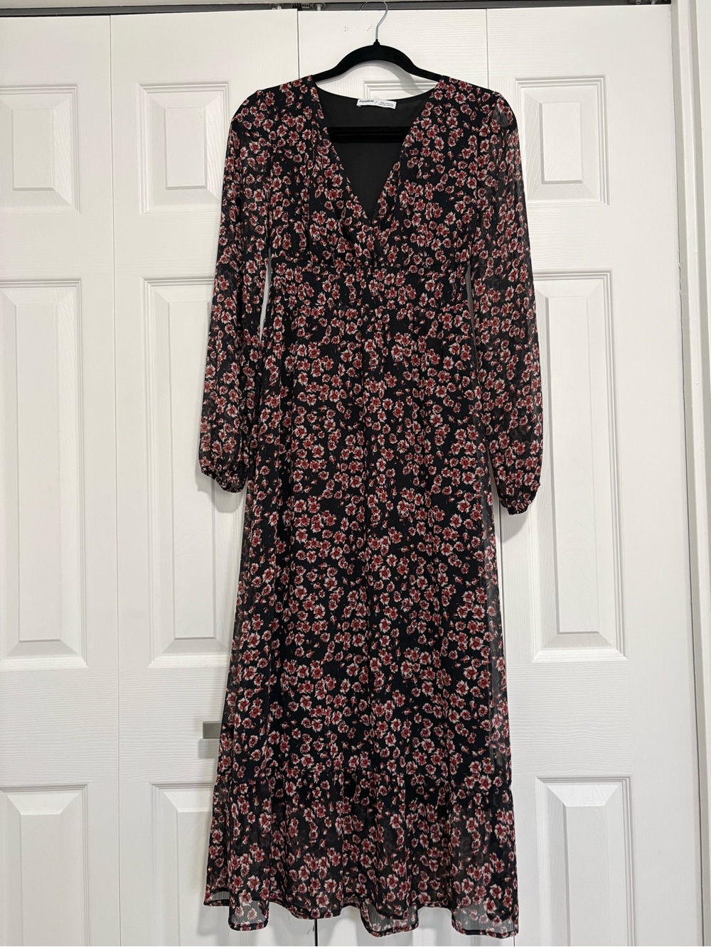 Pull&Bear Black Maxi Dress with Pink Floral Print